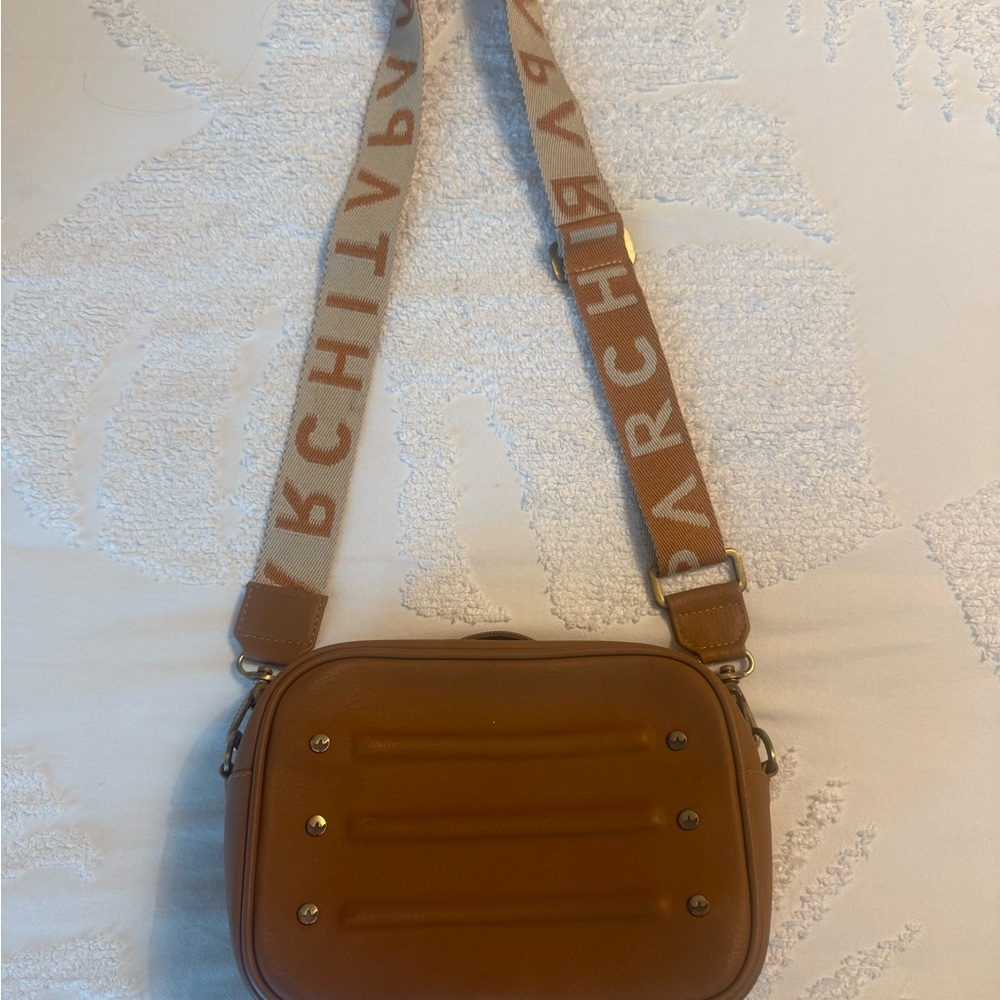 Brown Crossbody Bag with Tan Strap